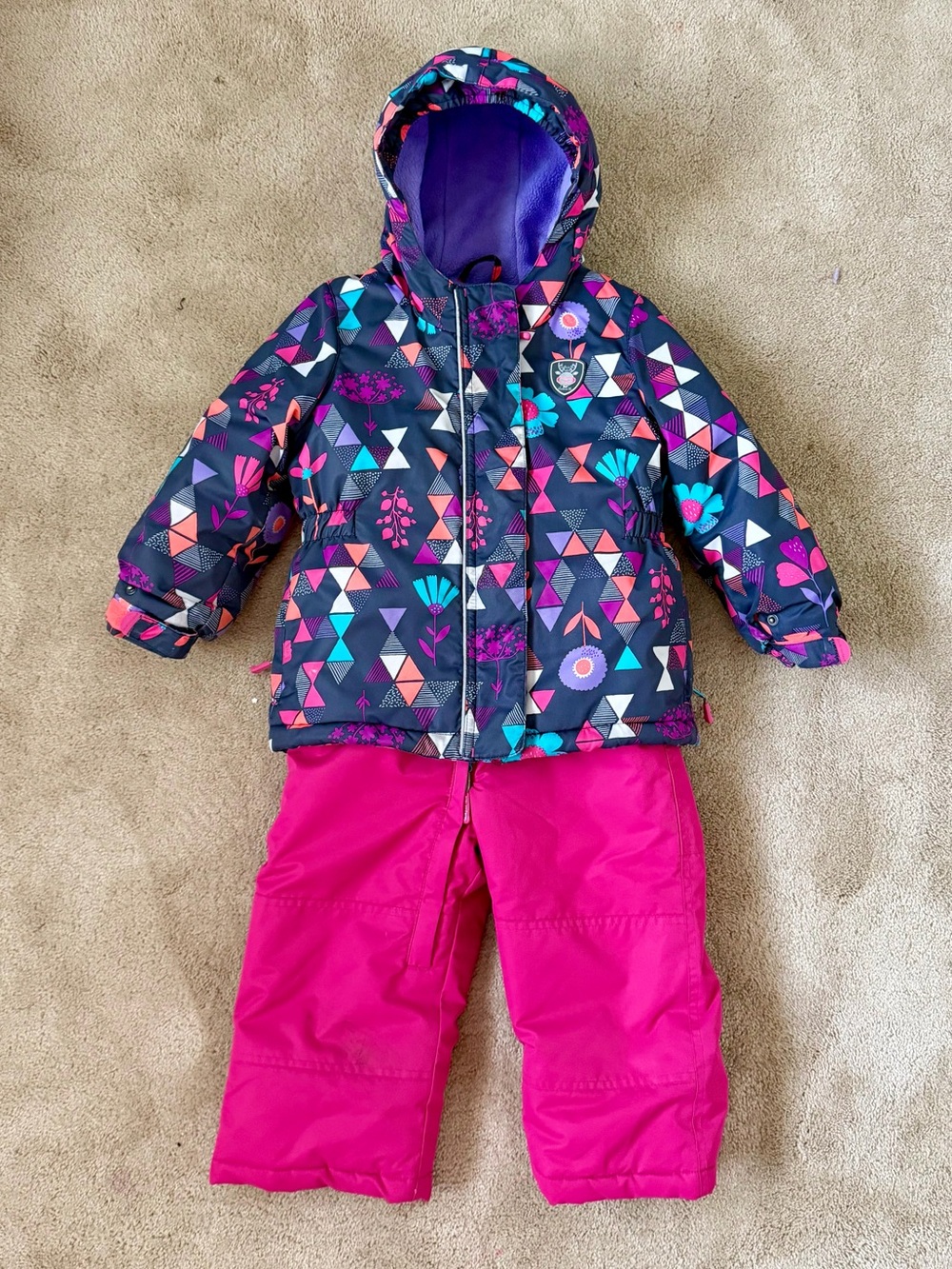 deux par deux Navy Geometric Print Jacket with Pink Snow Pants